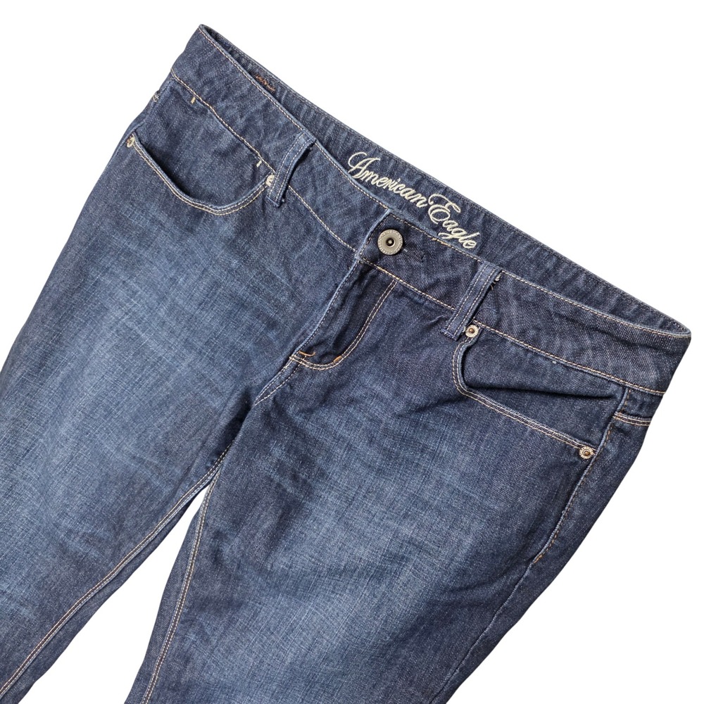 American Eagle Dark Wash 77 Straight Jeans Women's 12 Short Preppy Summer Casual